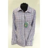 Alan Paine navy and purple check shirt.