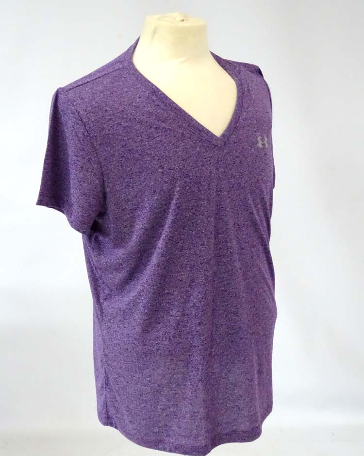 Under Armour Threadborne heatgear ladies purple marl short sleeved top, size XL, - Image 3 of 6