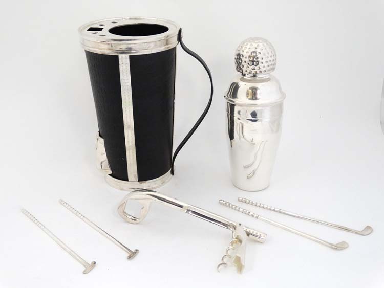 A late 20thC Novelty cocktail set formed as a golf bag containing four swizzle sticks formed as - Image 4 of 4