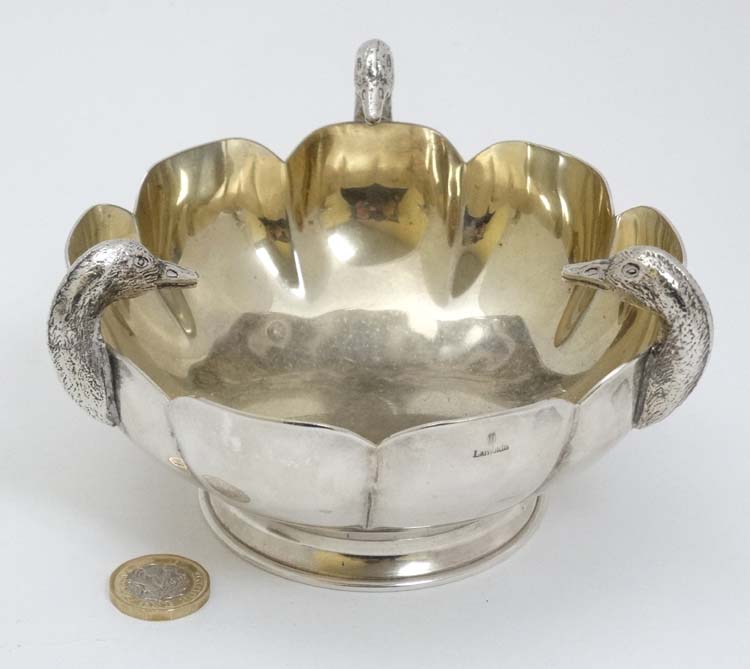 A Lambidis silver plate bowl having 3 ducks head decoration and gilded interior approx 6 1/4" - Image 3 of 5