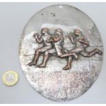 Running / Athletics Interest : An early 20thC silver plate plaque of oval form with cast scene