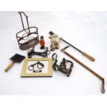 Equine / Riding / Hunting Interest : Assorted items to include an old mounted Snaffle-bit,