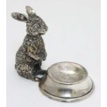A novelty silver plate table salt formed as a rabbit sat before a bowl. 21stC.