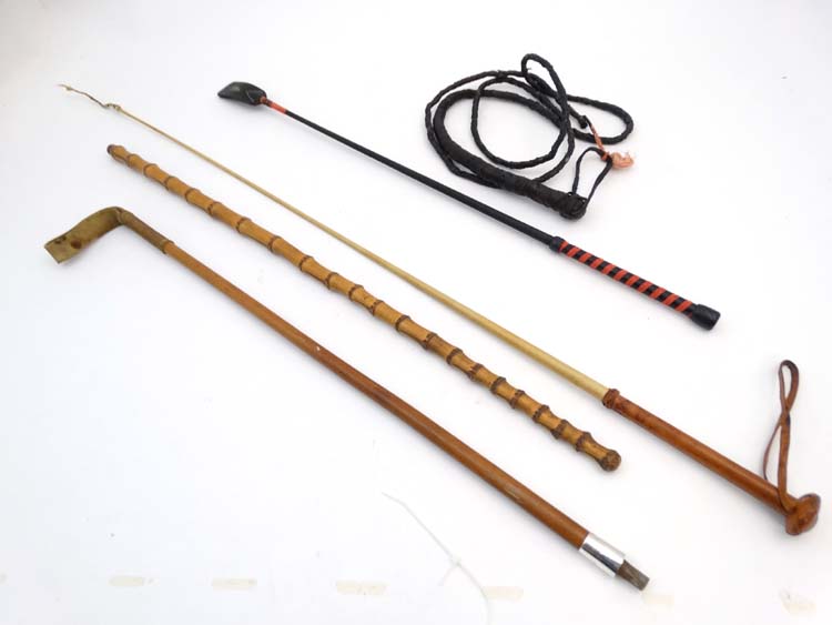 Equestrian: 5 various riding crops, sticks and whips to include a Malacca riding crop, - Image 4 of 9