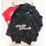 Three Grey Calef Calls Duck shooting Hoodies (size XL) together with a Fuchsia Duck Commander