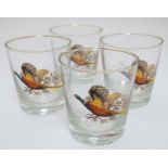 A set of 4 whiskey tumblers with Pheasant decoration 3 1/4" high CONDITION: Please