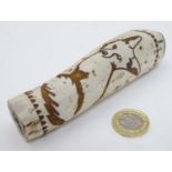 A Vankovs (XX-) Antler Art An antler walking stick / cane handle with carved fox decoration.