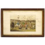 After H Alken, Hand coloured lithograph 1820, 'Hawking' figures, including lady riding side saddle,