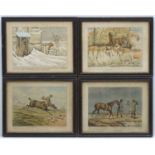 Hunting: After H Alken 1817, Hand coloured engravings x 4 on Whatman like paper, 'Discover ',