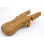 Equestrian: A mid / late 20thC wooden campaign style folding boot jack / pull, 12'' long.