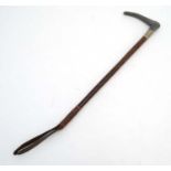 Hunting Whip : A silver plate and plaited leather handled hunting crop / whip,