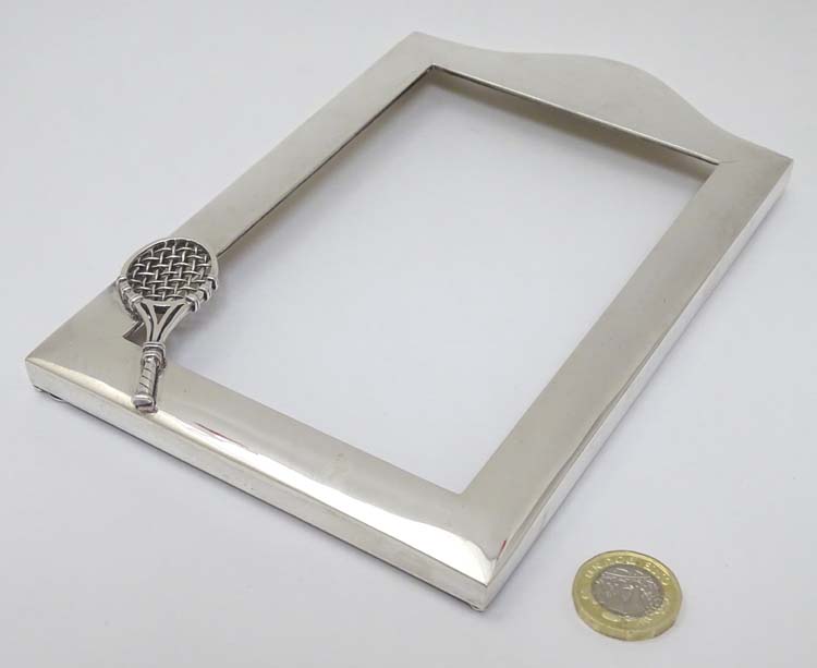 A silver photograph frame surround with tennis racket motif. Marked Sterling . - Image 3 of 6