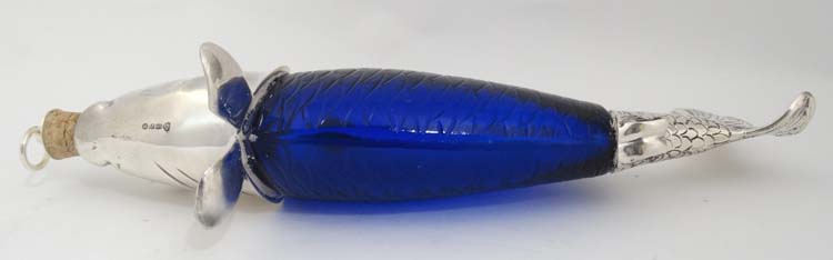 A novelty claret jug / decanter formed as a fish with blue glass body, - Image 2 of 8