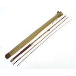 Antique Trout Fly Fishing : A 19 th C 3 pce 8' 6" cane trout fly rod with red painted shaped wooden