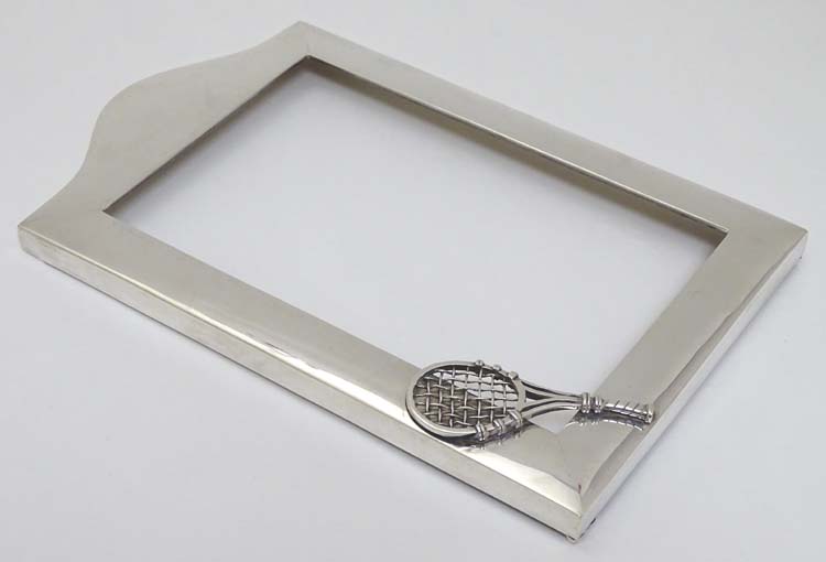 A silver photograph frame surround with tennis racket motif. Marked Sterling . - Image 4 of 6