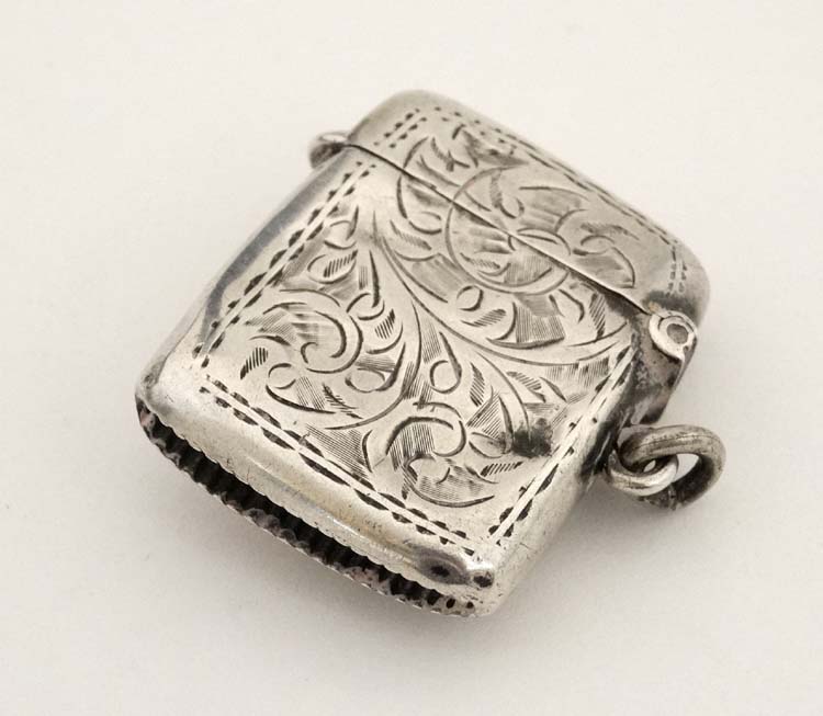 A silver vesta case with later applied 21stC ceramic cabochon with dog decoration. - Image 4 of 4