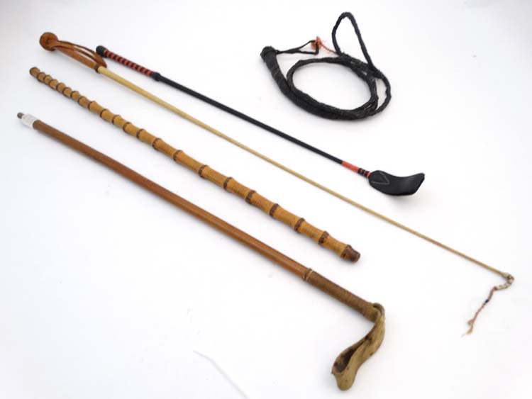 Equestrian: 5 various riding crops, sticks and whips to include a Malacca riding crop, - Image 3 of 9