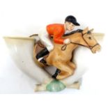 Equestrian / Hunting: A c1950s Goebel, Western Germany hunting horse and jockey wall pocket,