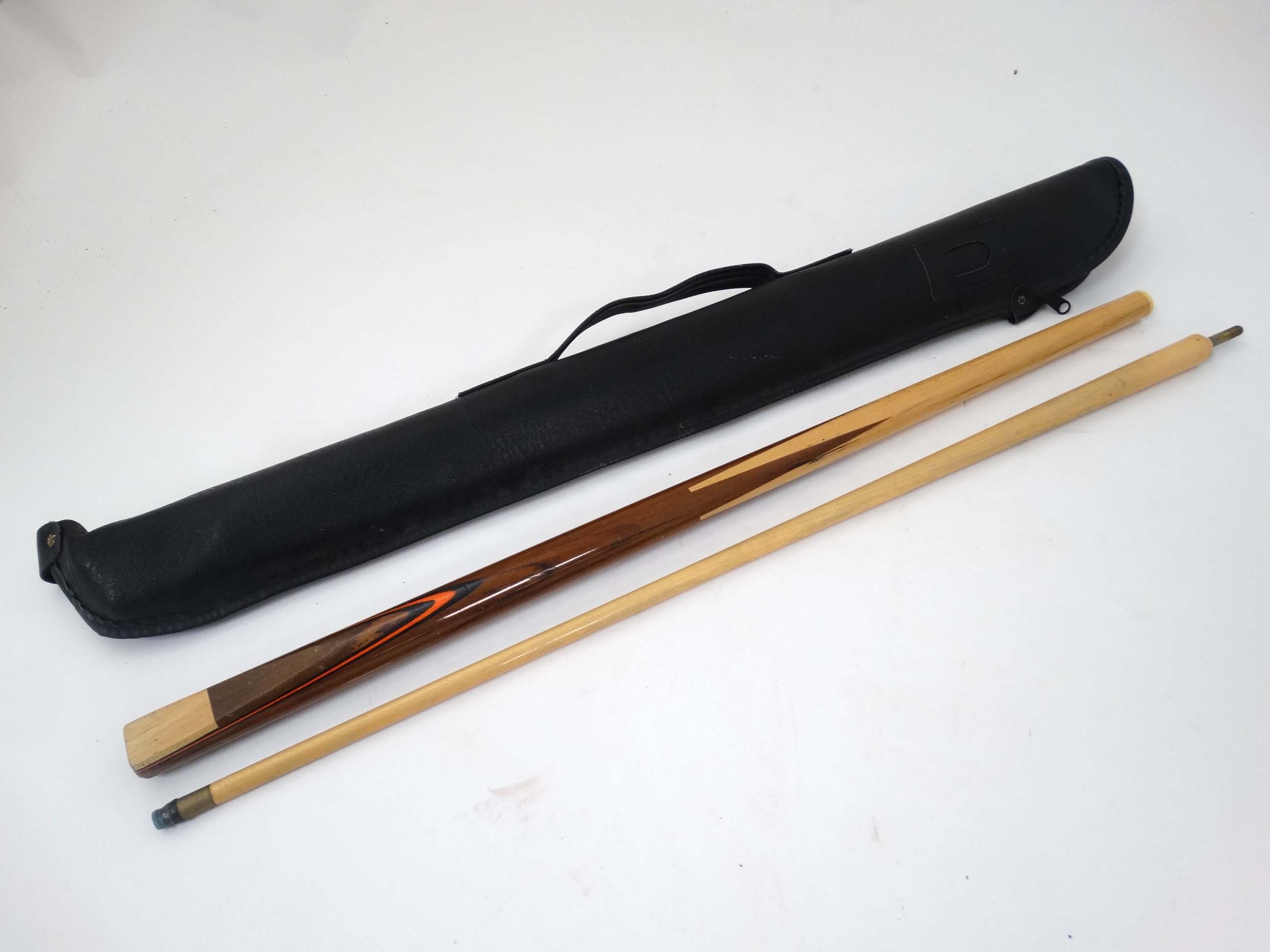 Snooker / Pool : A Techno Pro 2 piece Snooker Cue in black leather Techno Pro carry bag. 57'' long.