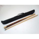 Snooker / Pool : A Techno Pro 2 piece Snooker Cue in black leather Techno Pro carry bag. 57'' long.