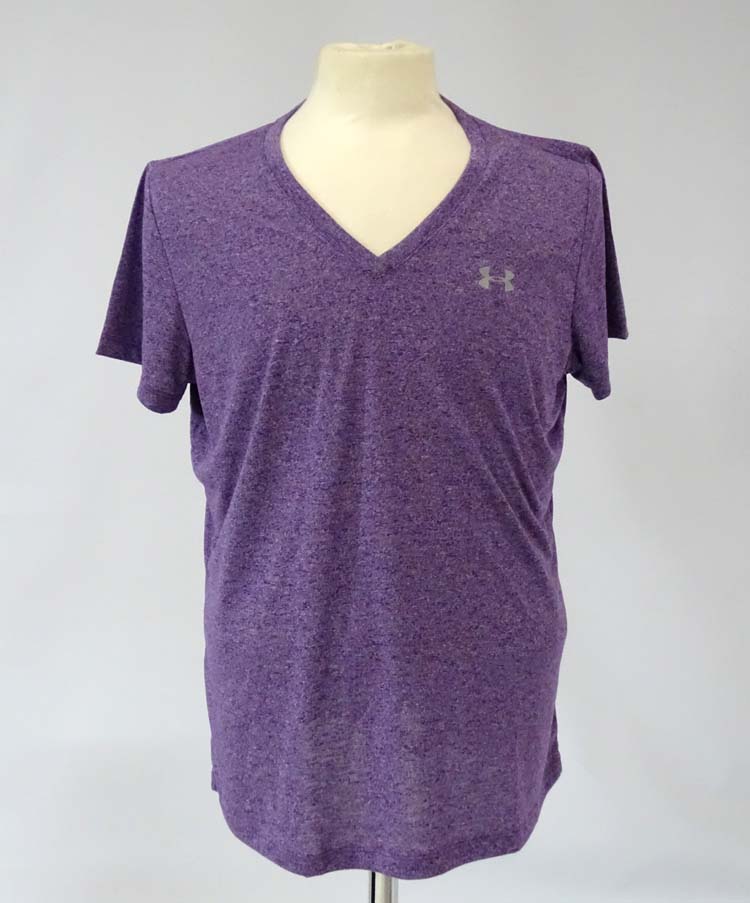 Under Armour Threadborne heatgear ladies purple marl short sleeved top, size XL,