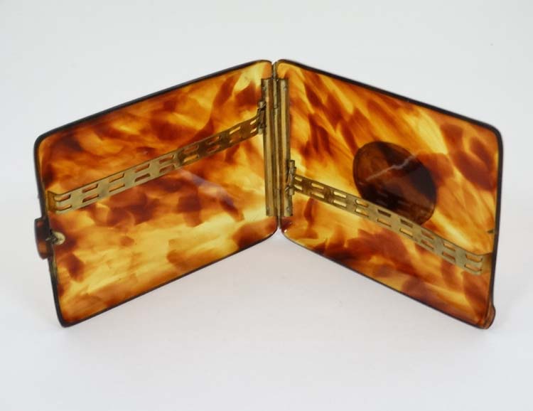 A faux tortoiseshell cigarette case with later applied ceramic decoration depicting dog head, - Image 2 of 4