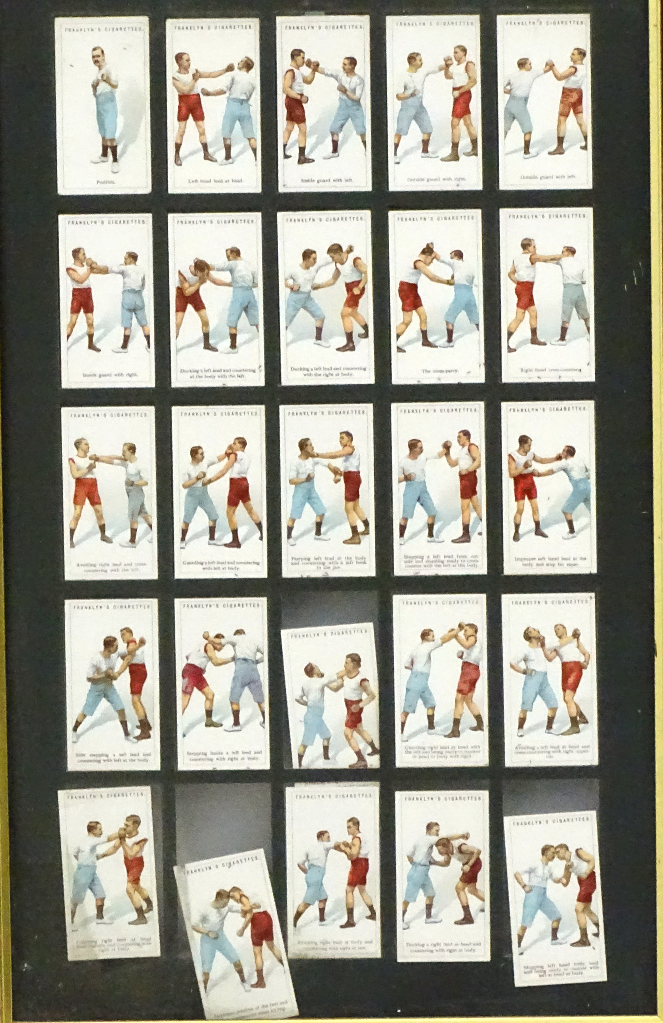 Boxing: 25 (full set) framed Franklin's Cigarette cards boxing techniques CONDITION: - Image 3 of 6