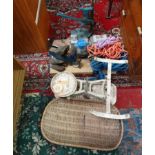 Collection of assorted tools to include drill stand, vices,