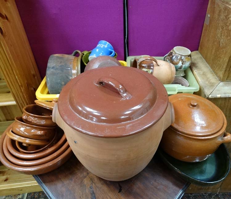 Large assortment of terracotta stoneware and studio pottery ceramics CONDITION: