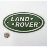 21st C Painted cast metal oval sign 'Land Rover' 7" long CONDITION: Please Note -