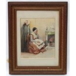 Joseph Finnemore (1869-1939) RBA, Watercolour, ' Old Woman Reading at Cottage Fireside '.