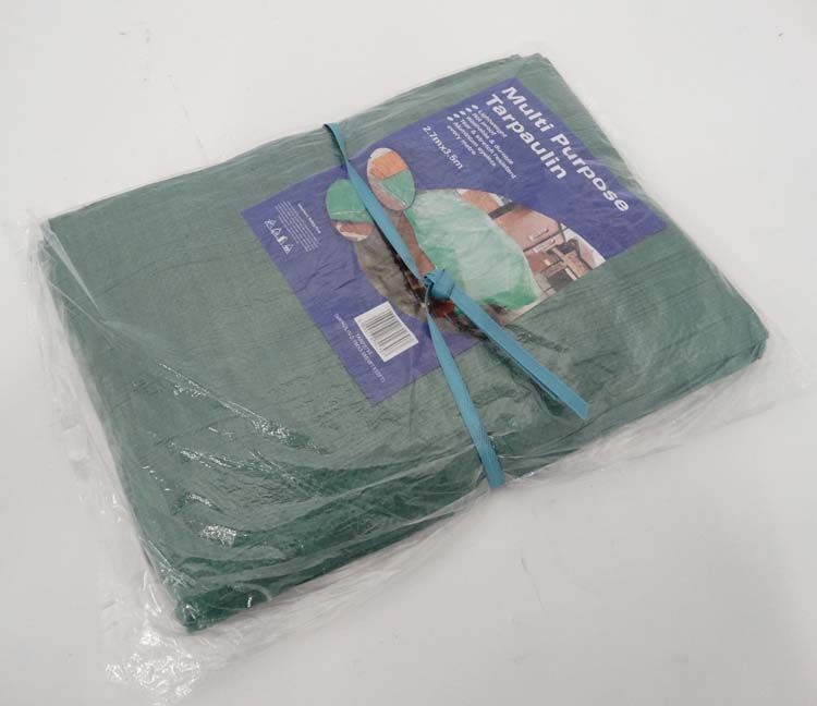 Two 9 ft x 12 ft Green multi purpose tarpaulins (2) CONDITION: Please Note - we do