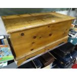 A pine chest/blanket box CONDITION: Please Note - we do not make reference to the