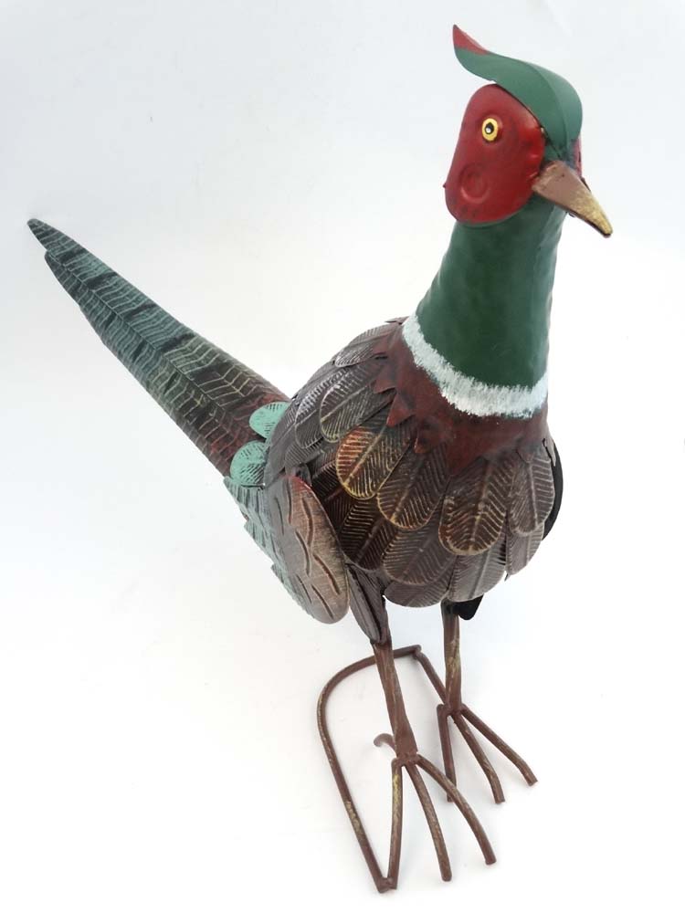 A 21st C Kreatif Kraft hand painted metal 'Pheasant' garden ornament, - Image 3 of 4