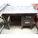 Mid 20th C desk having two drawers and a drop flap to the left side CONDITION: