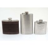 3 various hip flasks to include on marked Jack Daniels...