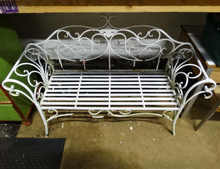 Wrought painted iron bench CONDITION: Please Note - we do not make reference to the