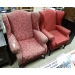 A pair of upholstered wing back armchairs for restoration CONDITION: Please Note -