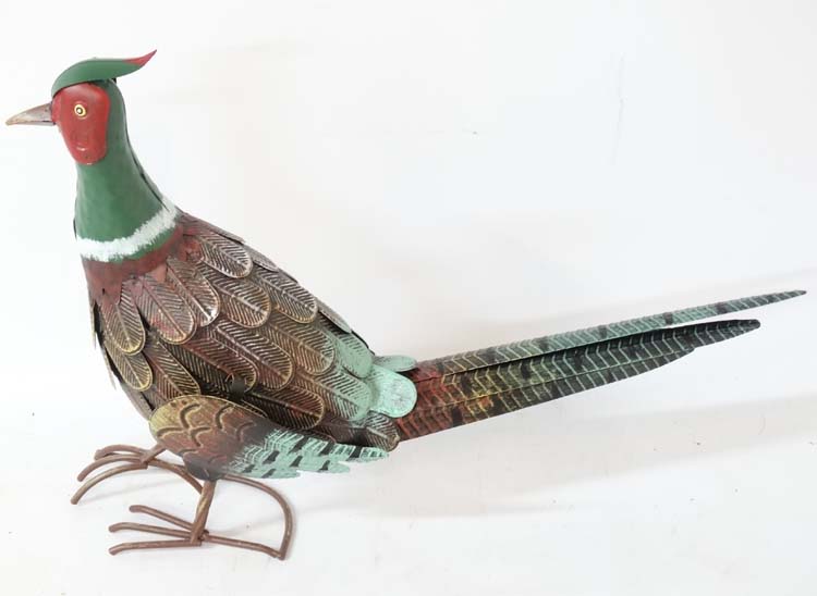 A 21st C Kreatif Kraft hand painted metal 'Pheasant' garden ornament, - Image 4 of 4