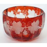 A ruby glass bowl etched with grapes and vine leaves CONDITION: Please Note - we do