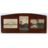 Indistinctly Signed early XX, Three Triptych mounted Watercolours , Stretch of water,