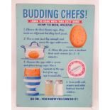 21st C Metal sign 15 3/4" x 11 3/4" wide 'Budding Chefs' 'Learn to cook with this easy guide'