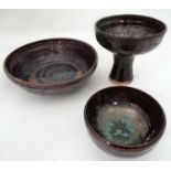 A collection of three items of Treacle-glazed studio pottery by LAB, comprising large bowl,