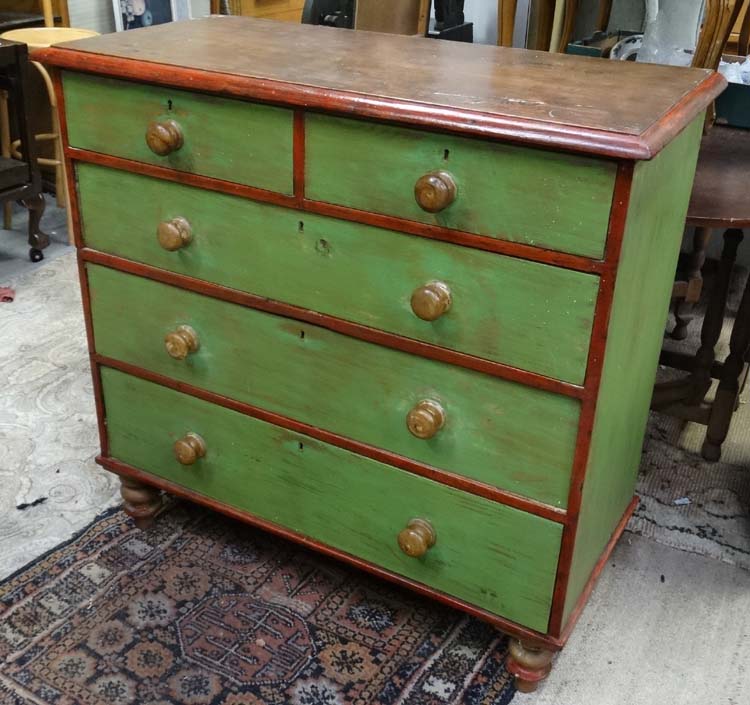 A painted 2 over 3 chest of drawers CONDITION: Please Note - we do not make