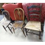3 assorted country chairs, two elm seated,