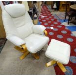 Leather recliner and matching foot stool CONDITION: Please Note - we do not make