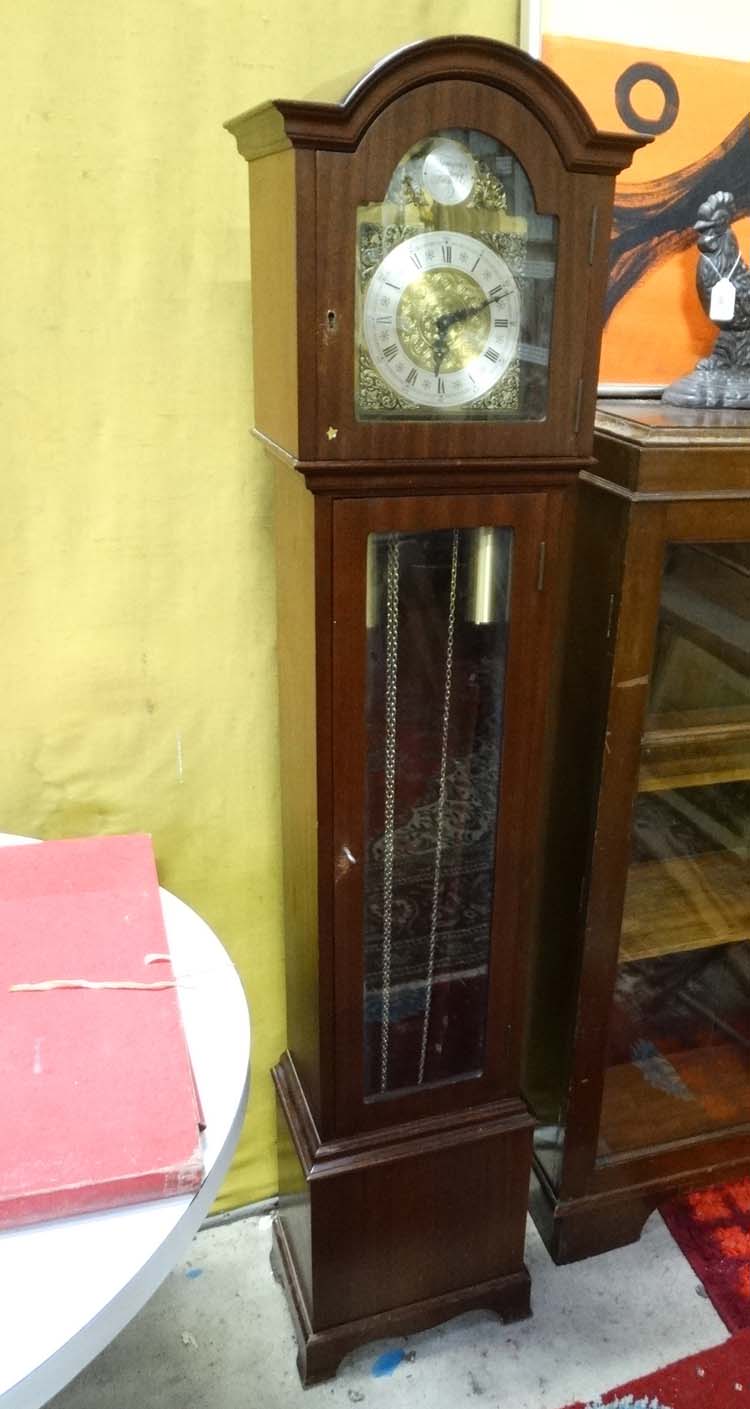 A 21stC longcase 3 train Grandmother clock with glazed front with Westminster chimes,
