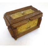 A mid 19thC Tramp Work box with applied gilt decoration and marked to front 'Rastatt' ( site of a