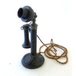 Candlestick telephone : A painted metal and Bakelite freestanding telephone. Marked Te 234 No 22.