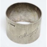 A silver napkin ring hallmarked Sheffield 1917 maker John Round & Son Ltd.